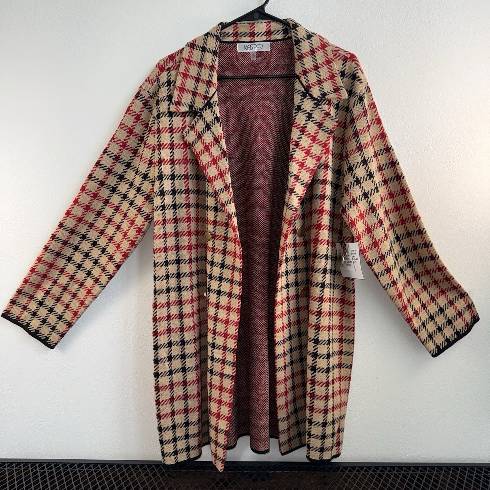 Nwt Kasper Womens Plaid Open Front Long Line Cardigan Sweater Xl Lightweight